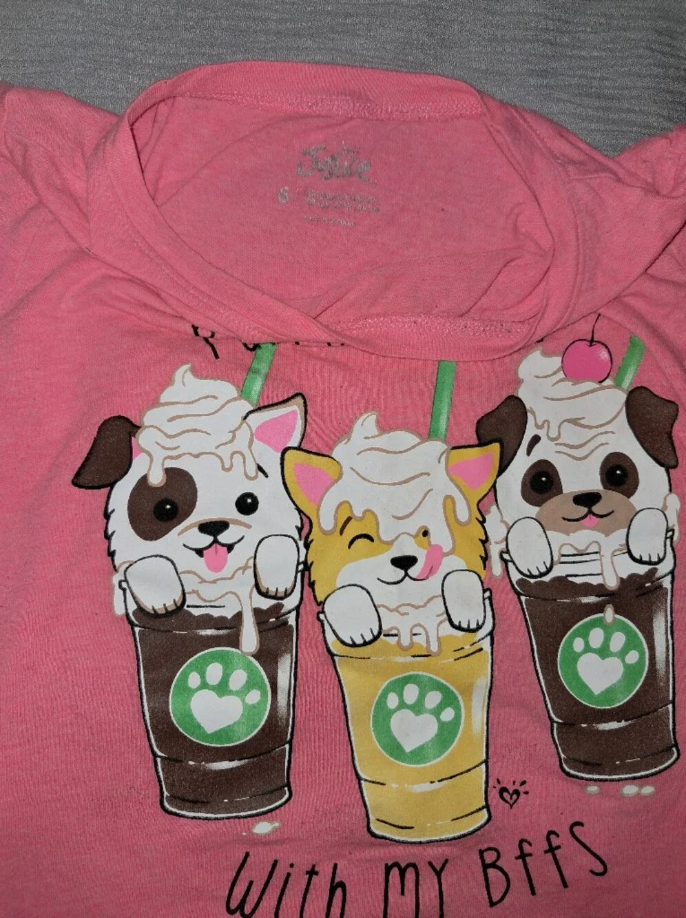 Justice Pink Graphic Tee with Puppy Frappes